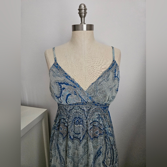 SHE'S COOL Blue Paisley Spaghetti Strap Maxi Dress | SZ M - Picture 5 of 10